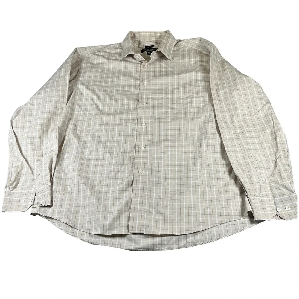 Pronto Uomo Mens XXL Tan Plaid Non-Iron Cotton Long Sleeve Dress Shirt Button Up